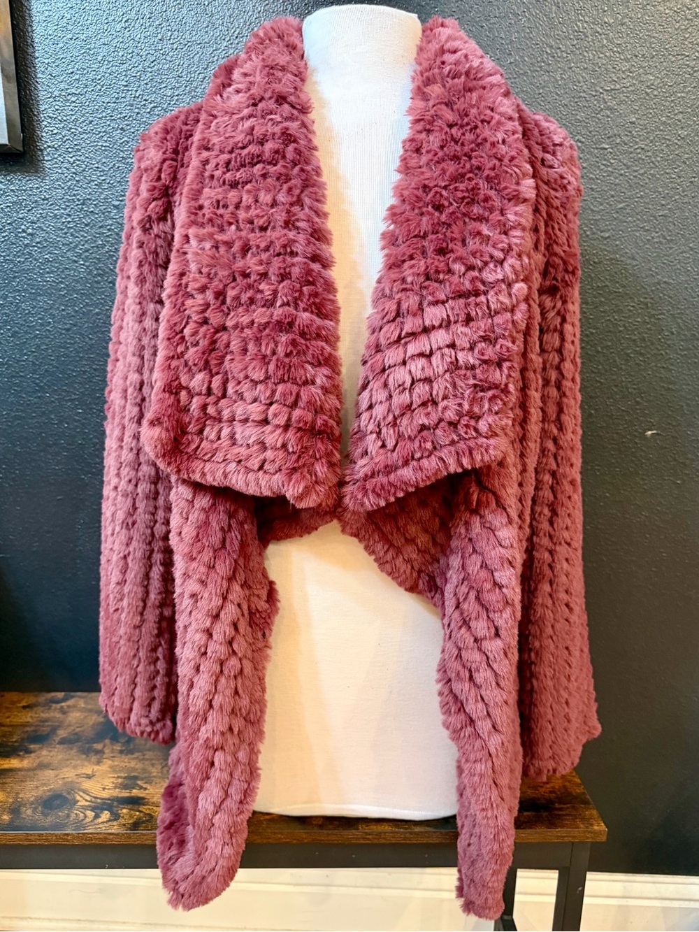 Guess Plush Open-Front Shrug in Dusty Rose